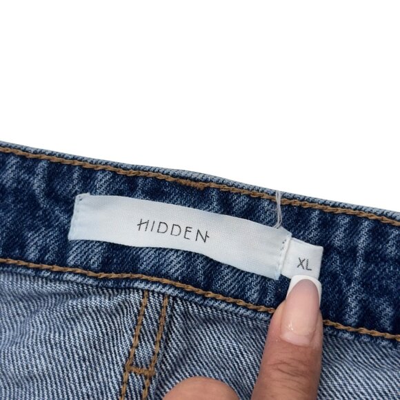 HIDDEN Women Distressed Blue Denim High-Waisted Shorts XL Frayed Hem Button Fly - Picture 13 of 13